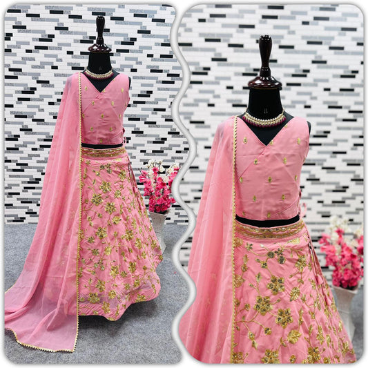 Beautiful  Embroidery Cut Work Stitched Baby lehenga Blouse And dupatta