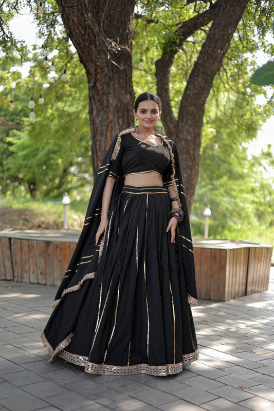 Adorable Black Rayon Lehenga- Choli & Dupatta Set