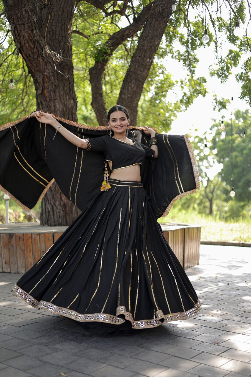 Adorable Black Rayon Lehenga- Choli & Dupatta Set