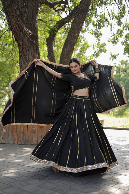 Adorable Black Rayon Lehenga- Choli & Dupatta Set