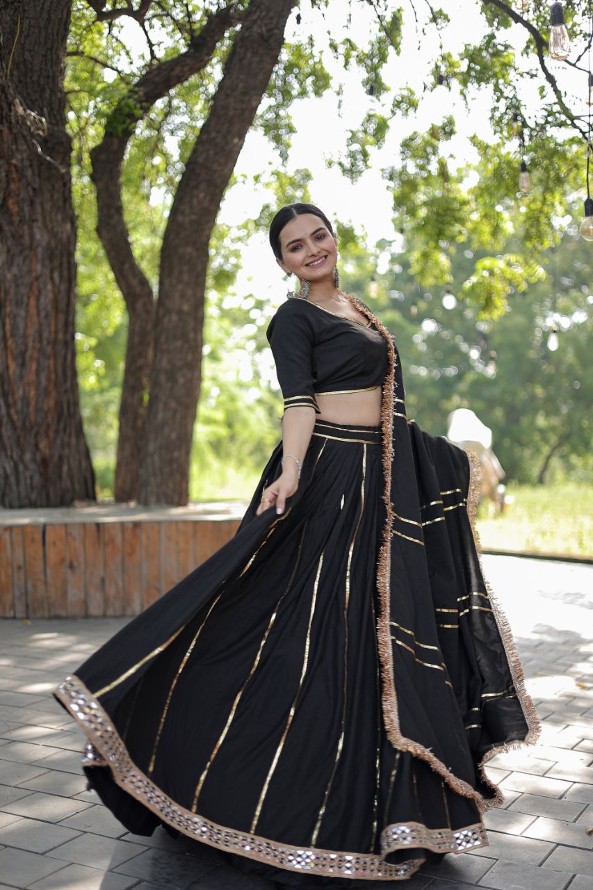 Adorable Black Rayon Lehenga- Choli & Dupatta Set