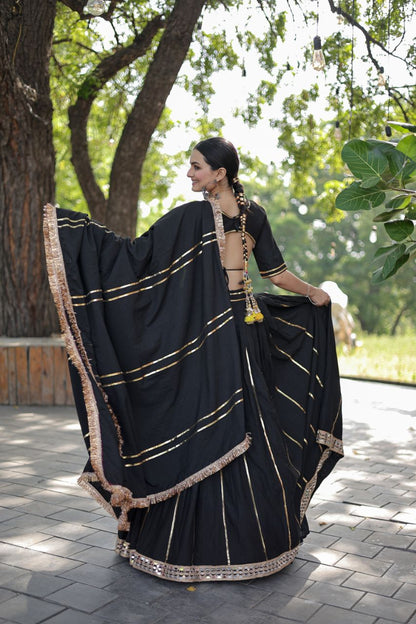 Adorable Black Rayon Lehenga- Choli & Dupatta Set