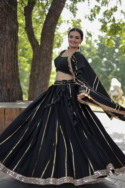 Adorable Black Rayon Lehenga- Choli & Dupatta Set