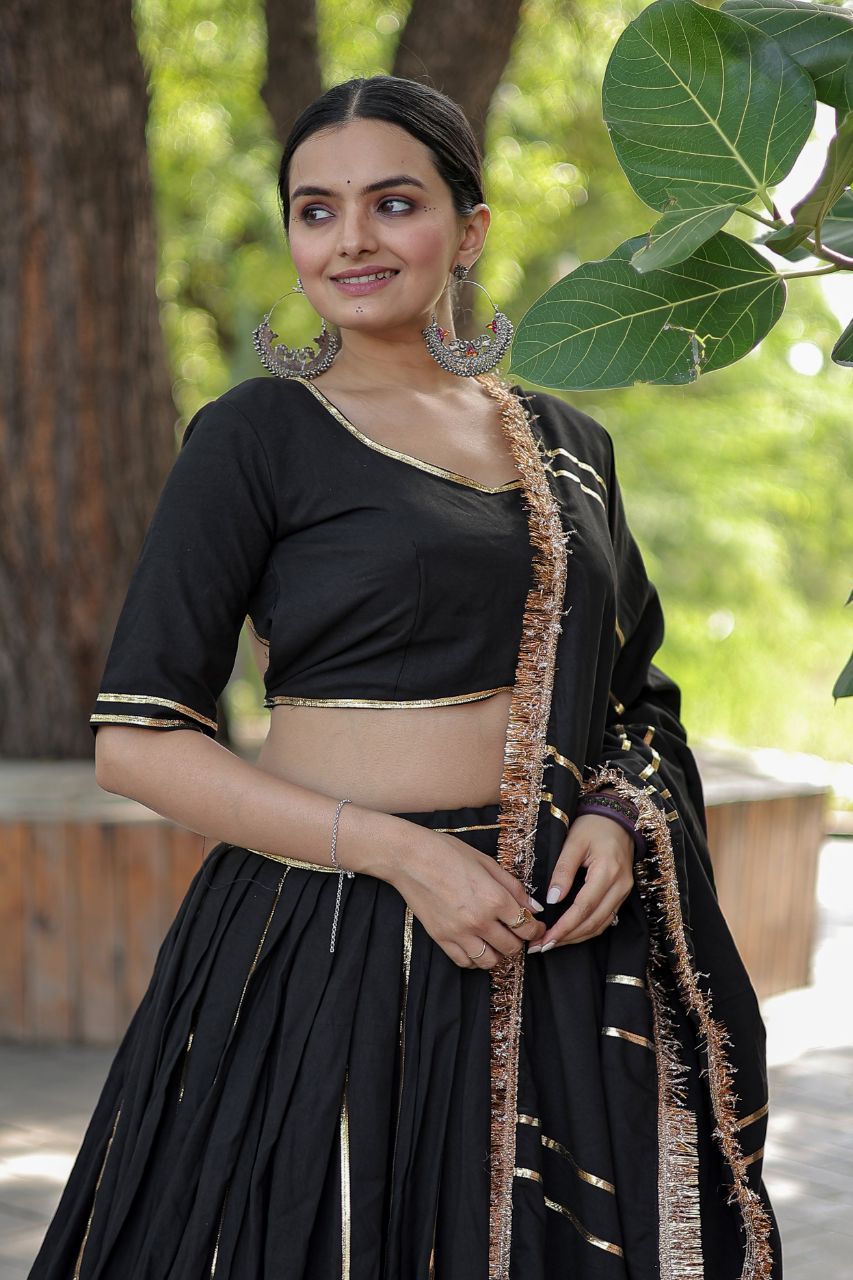 Adorable Black Rayon Lehenga- Choli & Dupatta Set