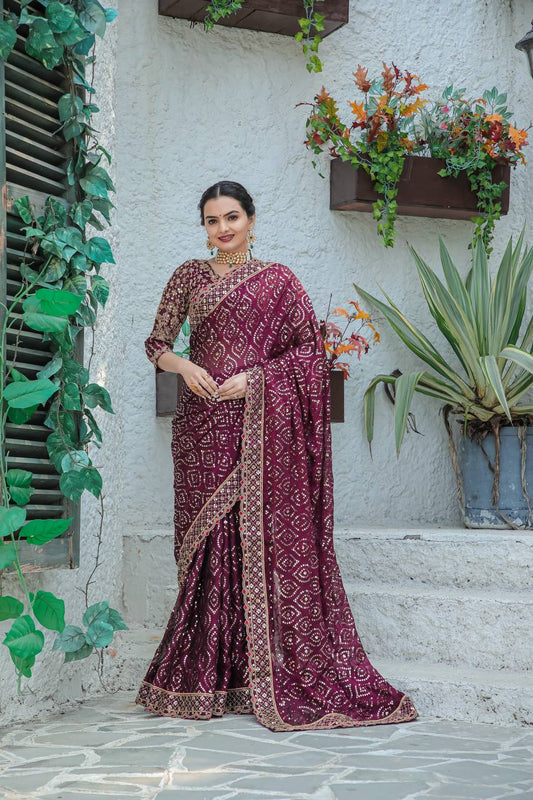 Heavy Kasturi silk georgette saree with sequins , Dori & zari work