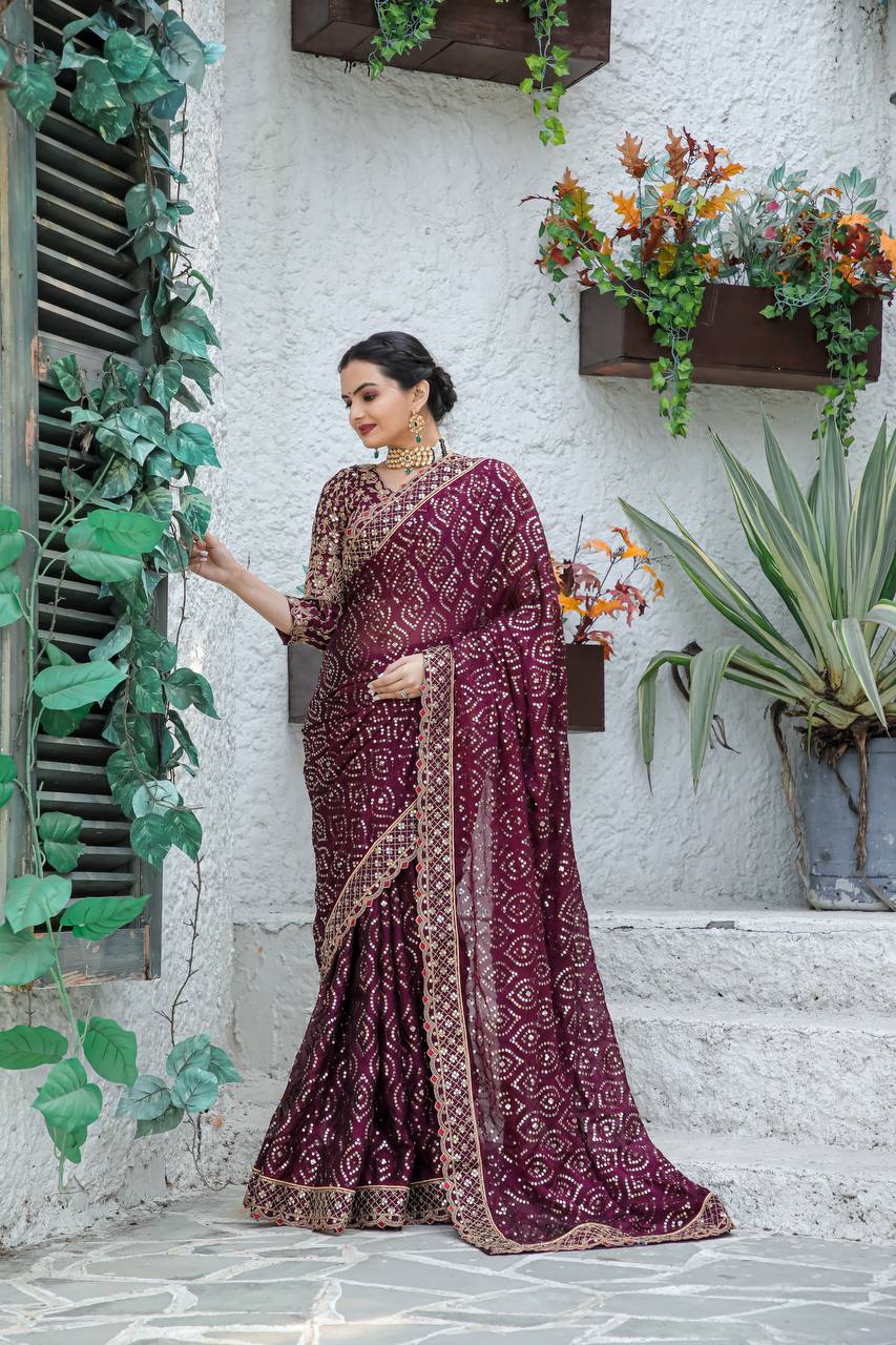 Heavy Kasturi silk georgette saree with sequins , Dori & zari work