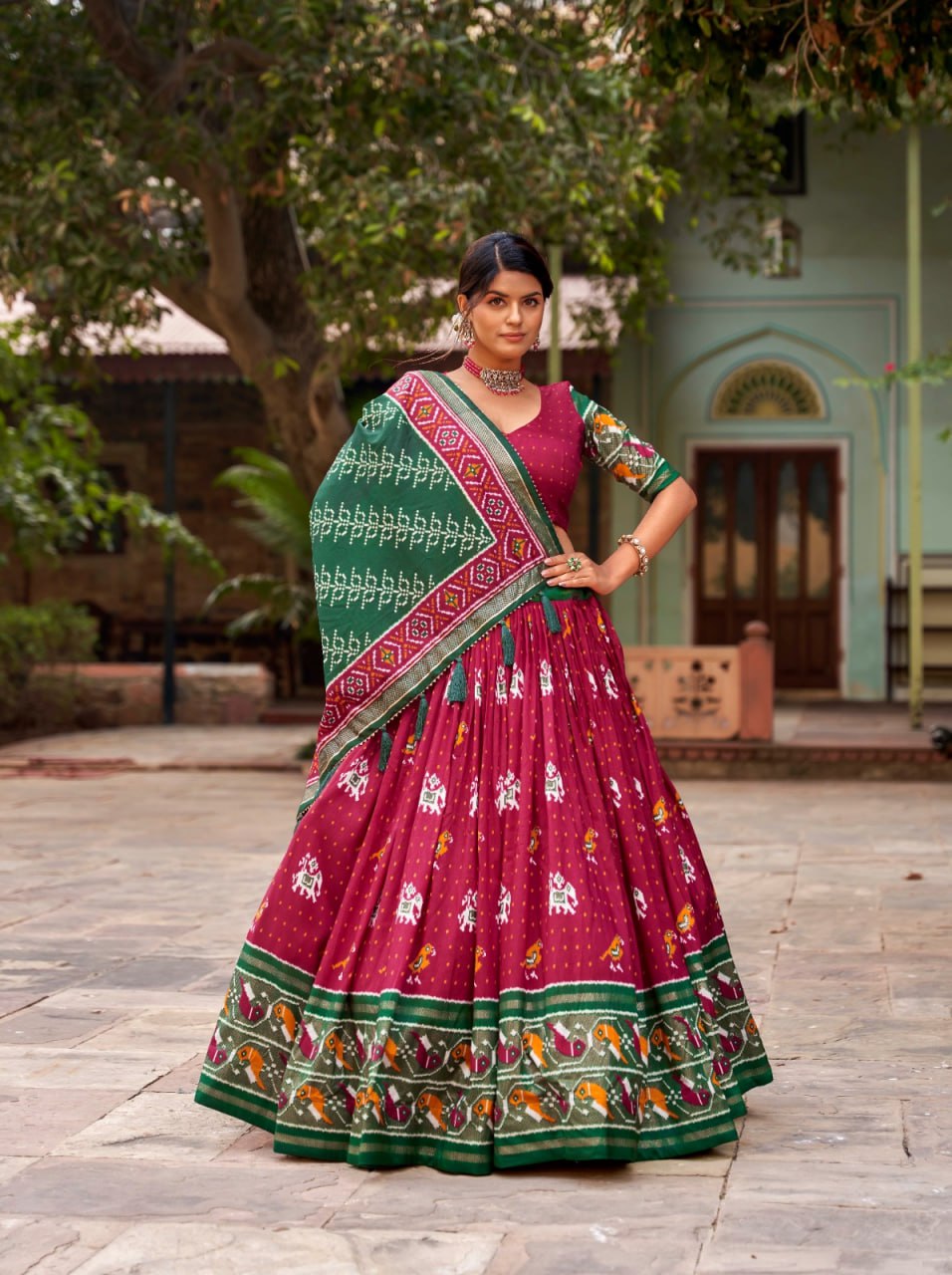 Navratri Premium Tussar Silk Patola Lehenga choli, chaniya choli for navratri Garba Outfit, indian lehenga Navratri collection