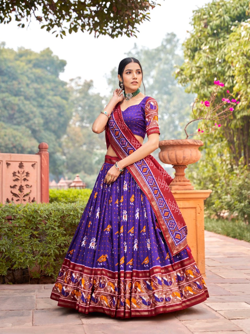 Navratri Premium Tussar Silk Patola Lehenga choli, chaniya choli for navratri Garba Outfit, indian lehenga Navratri collection