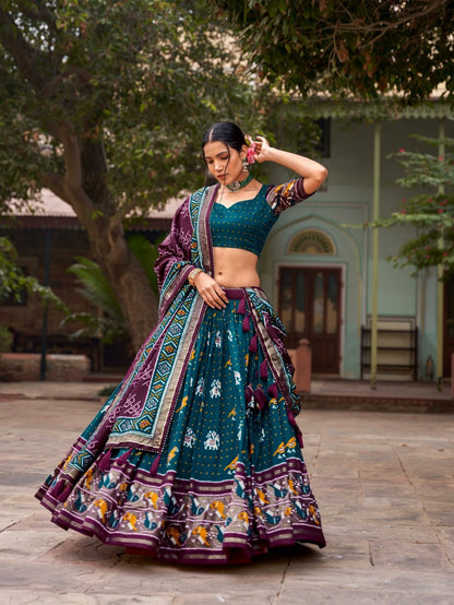 Navratri Premium Tussar Silk Patola Lehenga choli, chaniya choli for navratri Garba Outfit, indian lehenga Navratri collection