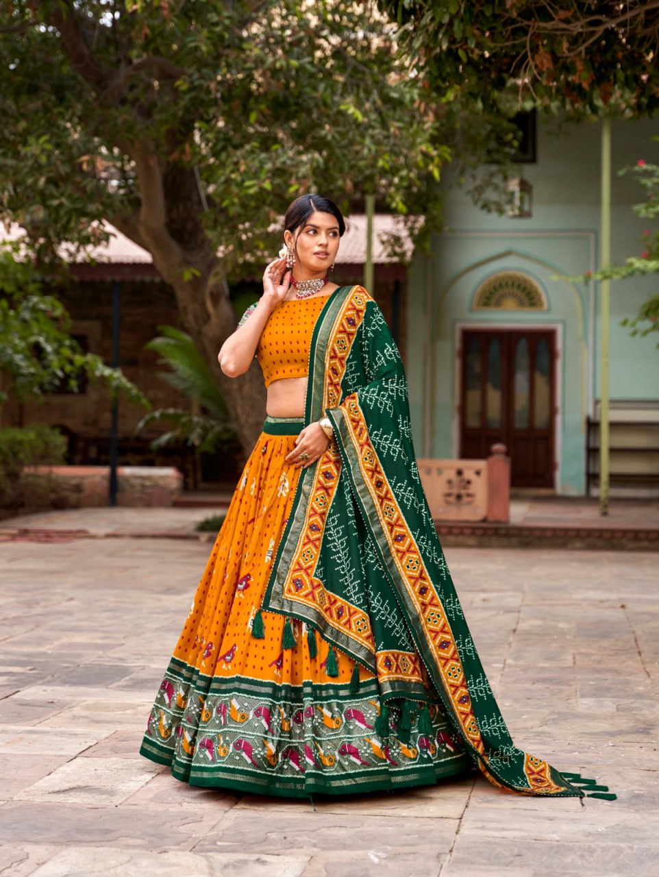 Navratri Premium Tussar Silk Patola Lehenga choli, chaniya choli for navratri Garba Outfit, indian lehenga Navratri collection