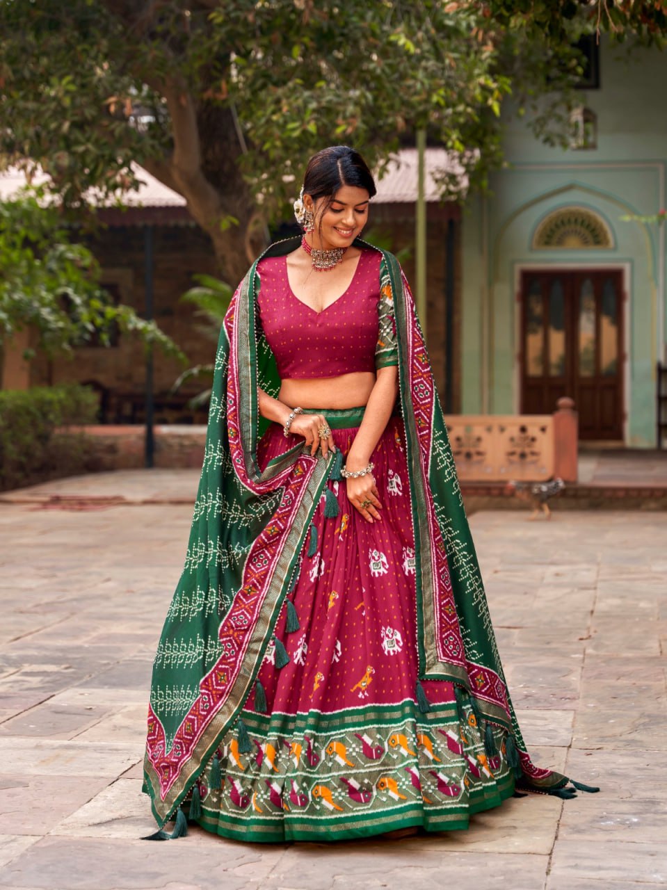 Navratri Premium Tussar Silk Patola Lehenga choli, chaniya choli for navratri Garba Outfit, indian lehenga Navratri collection