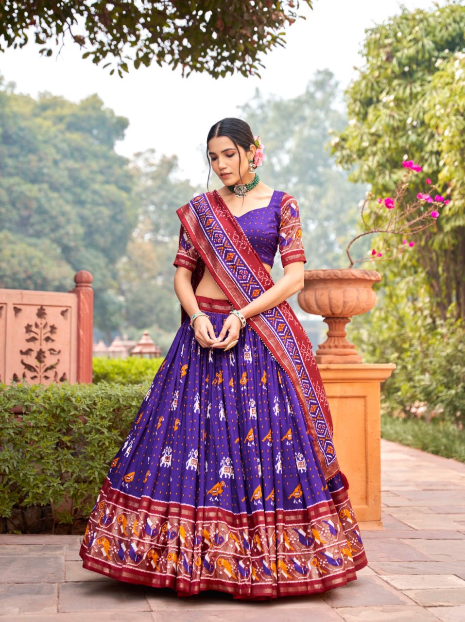 Navratri Premium Tussar Silk Patola Lehenga choli, chaniya choli for navratri Garba Outfit, indian lehenga Navratri collection