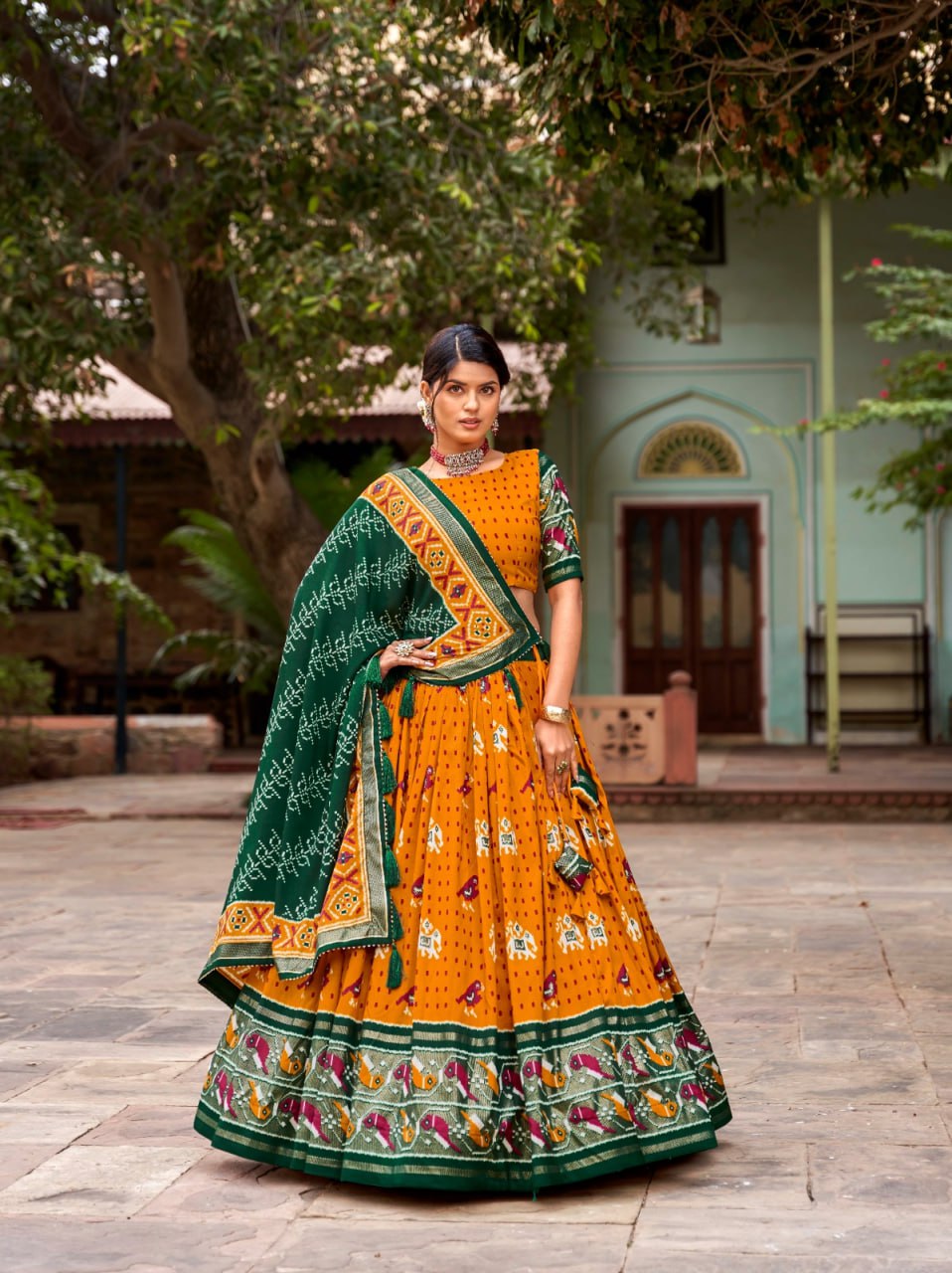 Navratri Premium Tussar Silk Patola Lehenga choli, chaniya choli for navratri Garba Outfit, indian lehenga Navratri collection