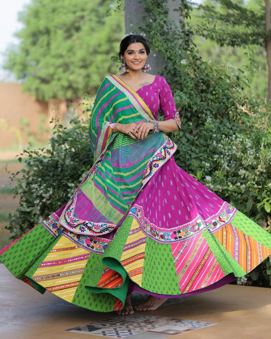 Designer Look Light Multicolour Heavy Mirror work Lehenga, Navratri Festival Lehenga,Designer Indian Navratri Lehenga choli