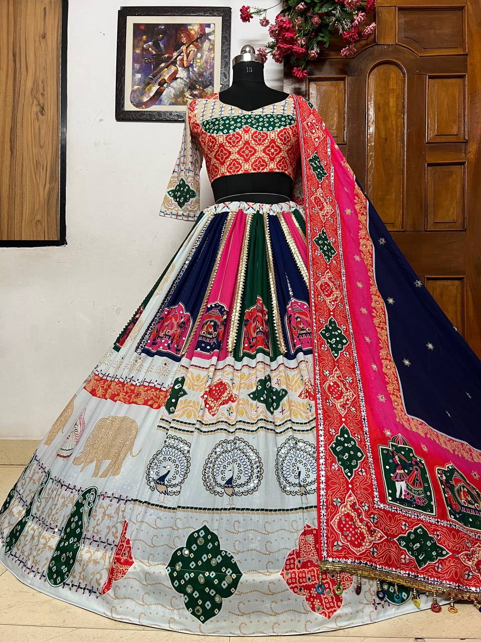 Navratri special lehenga choli for women or girls gujarati garba festival wear chaniya choli Printed lehenga choli in heavy Muslin cotton indian traditional ghagra choli