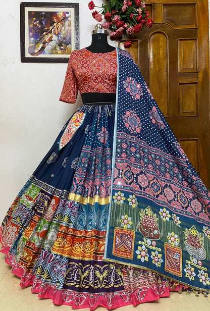 Multicolor print and mirror gota patti work gujarati garba navratri lehenga chaniya choli Navratri special lehenga choli