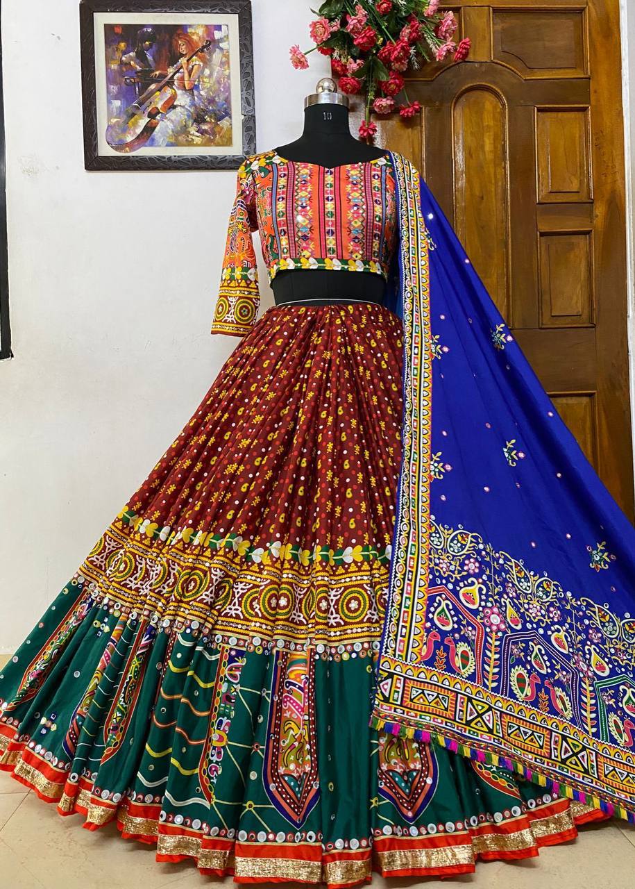 RUDRANSH PRESENTING DESIGNER PRINTED GUJARATI LEHENGA CHOLI A126 WITH REAL MIRROR WORK