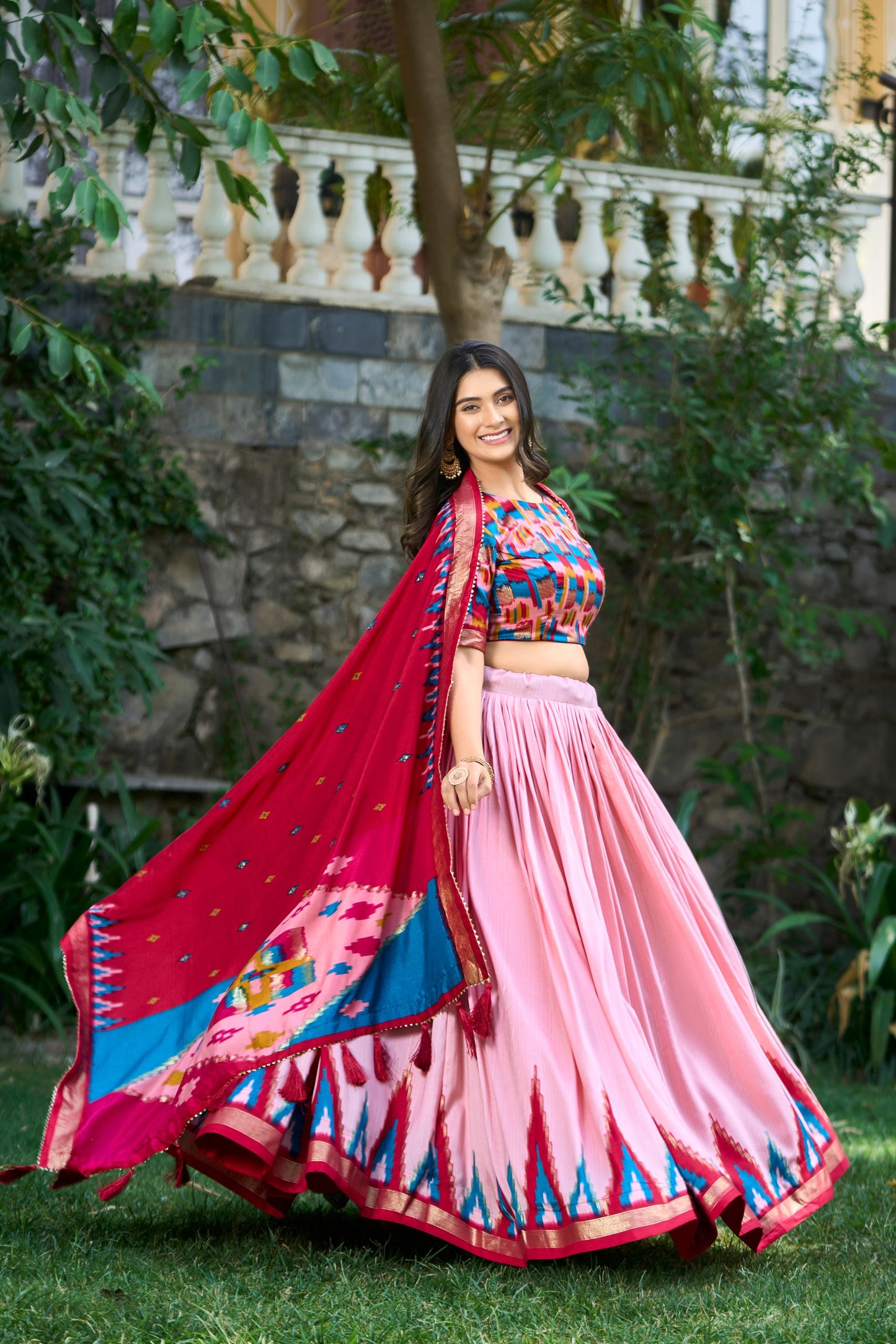 graceful look of foil printed silk lehenga choli for women | lehenga choli wedding wear | lehenga choli for girls