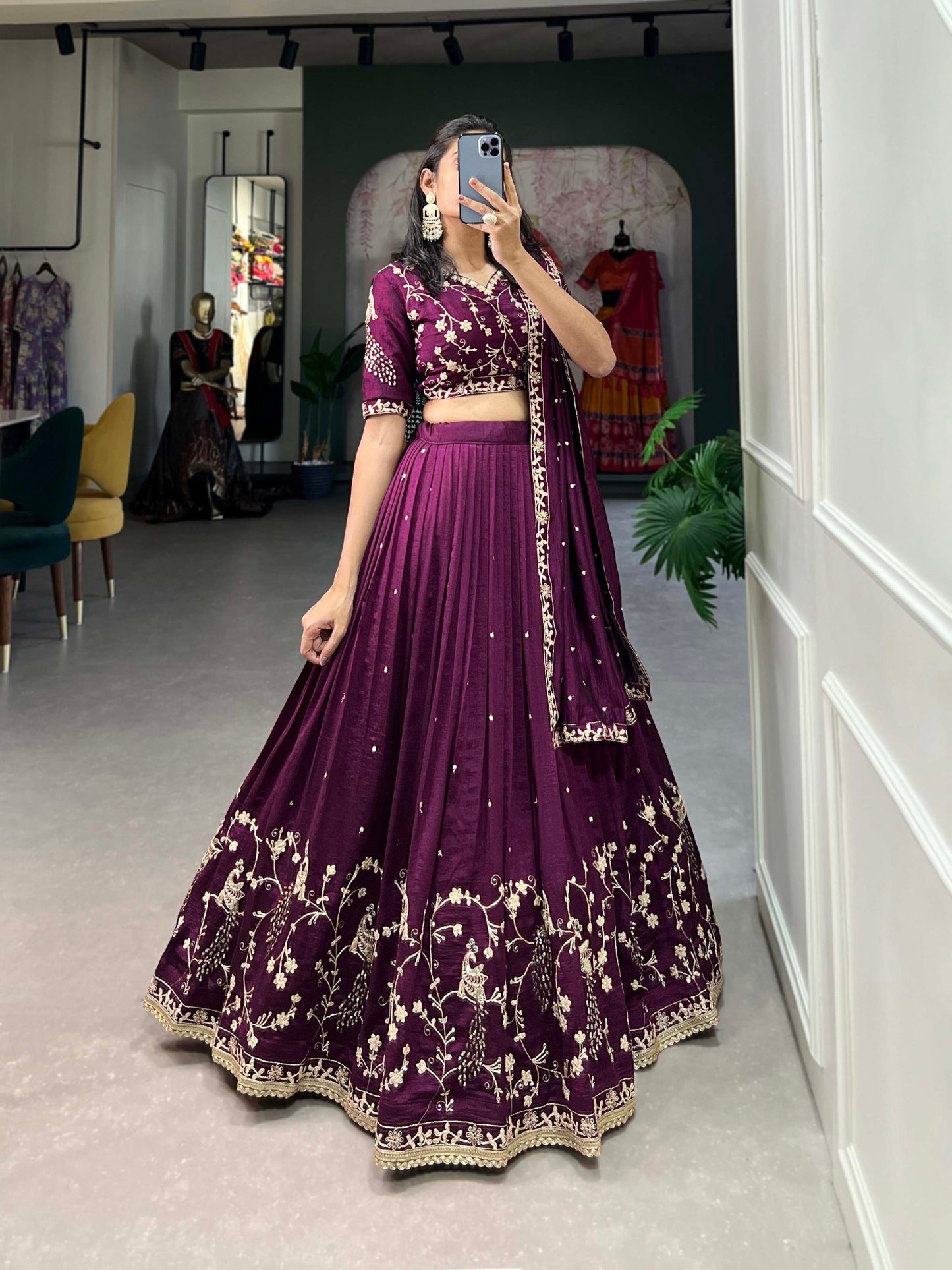 Purple Color Vichitra Silk Thread Embroidery Wedding Special Lehenga Choli