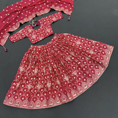 beautiful banarasi lehengas for your little one..full flaired banarasi lehenga with banarasi blouse and duppata