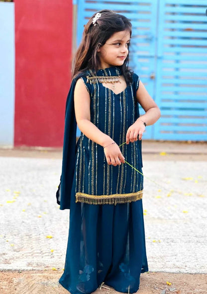 3 YEAR TO 15 YEAR GIRLS KIDS WEAR SUIT INDIAN DRESSES EMBROIDERY SIQUNCE WORK TOP WITH SARARA AND DUPATTA