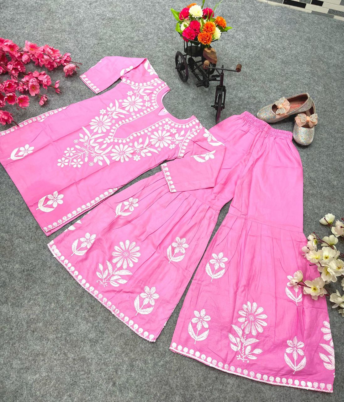 NEW DESIGNER RAYON COTTON EMBROIDERY WORK TOP WITH SARARA FULL STTICHED READY TO WEAR