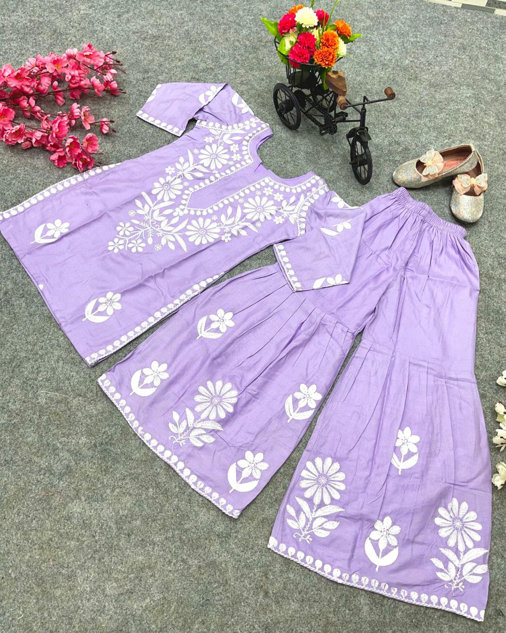 NEW DESIGNER RAYON COTTON EMBROIDERY WORK TOP WITH SARARA FULL STTICHED READY TO WEAR