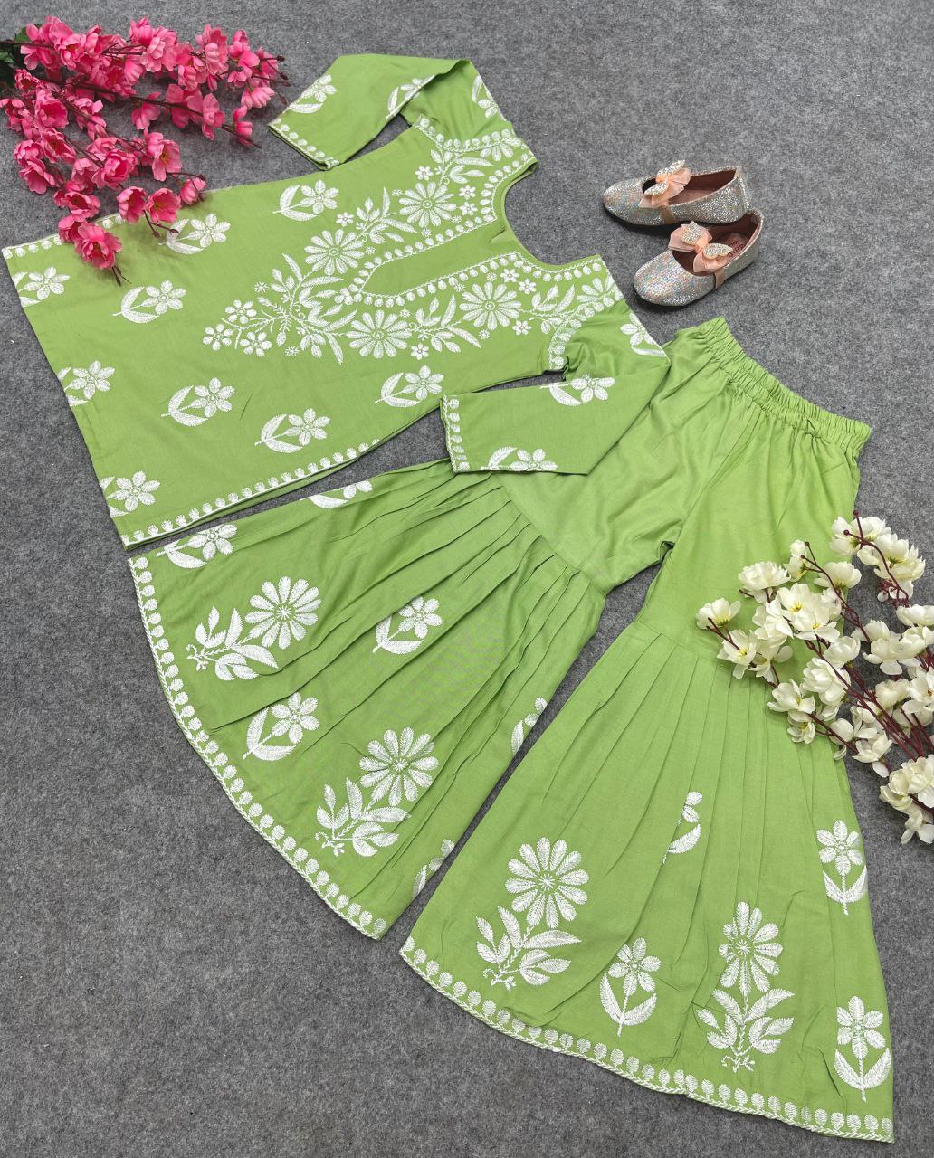 NEW DESIGNER RAYON COTTON EMBROIDERY WORK TOP WITH SARARA FULL STTICHED READY TO WEAR