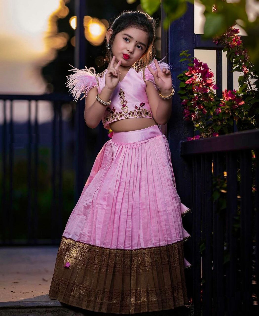 Baby Pink Kids Lehenga Choli in Kota Silk With Embroidery Sequence Kids Wear