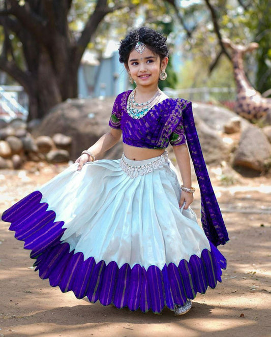 Kids Lehenga for Wedding Wear in Purple Color Chinon With Embroidery