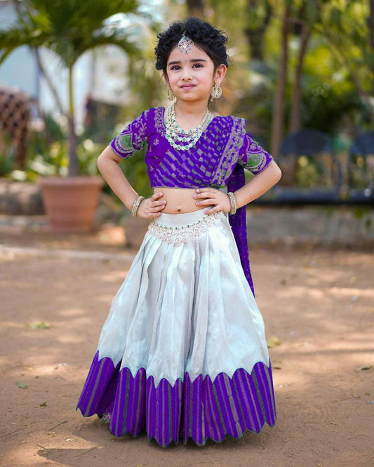 Kids Lehenga for Wedding Wear in Purple Color Chinon With Embroidery