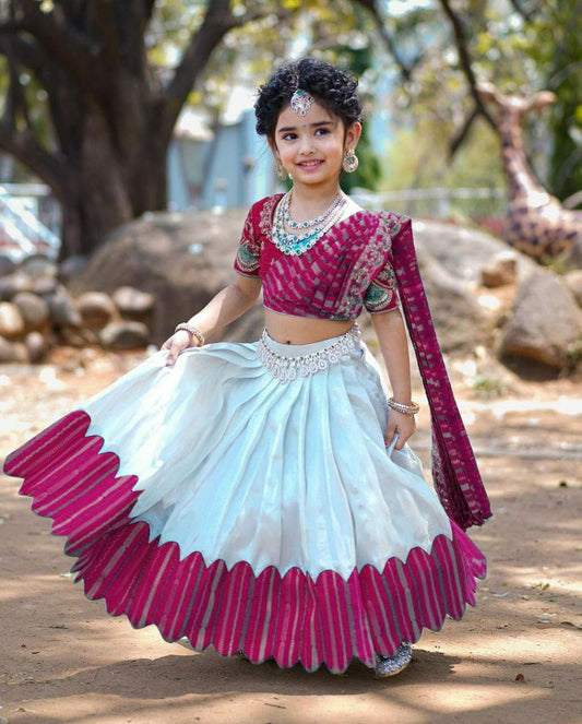 Kids Lehenga for Wedding Wear in Pink Color Chinon With Embroidery