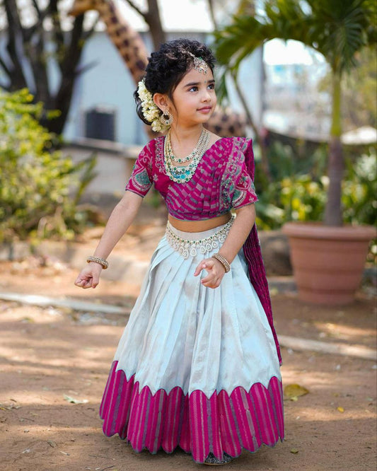 Kids Lehenga for Wedding Wear in Pink Color Chinon With Embroidery