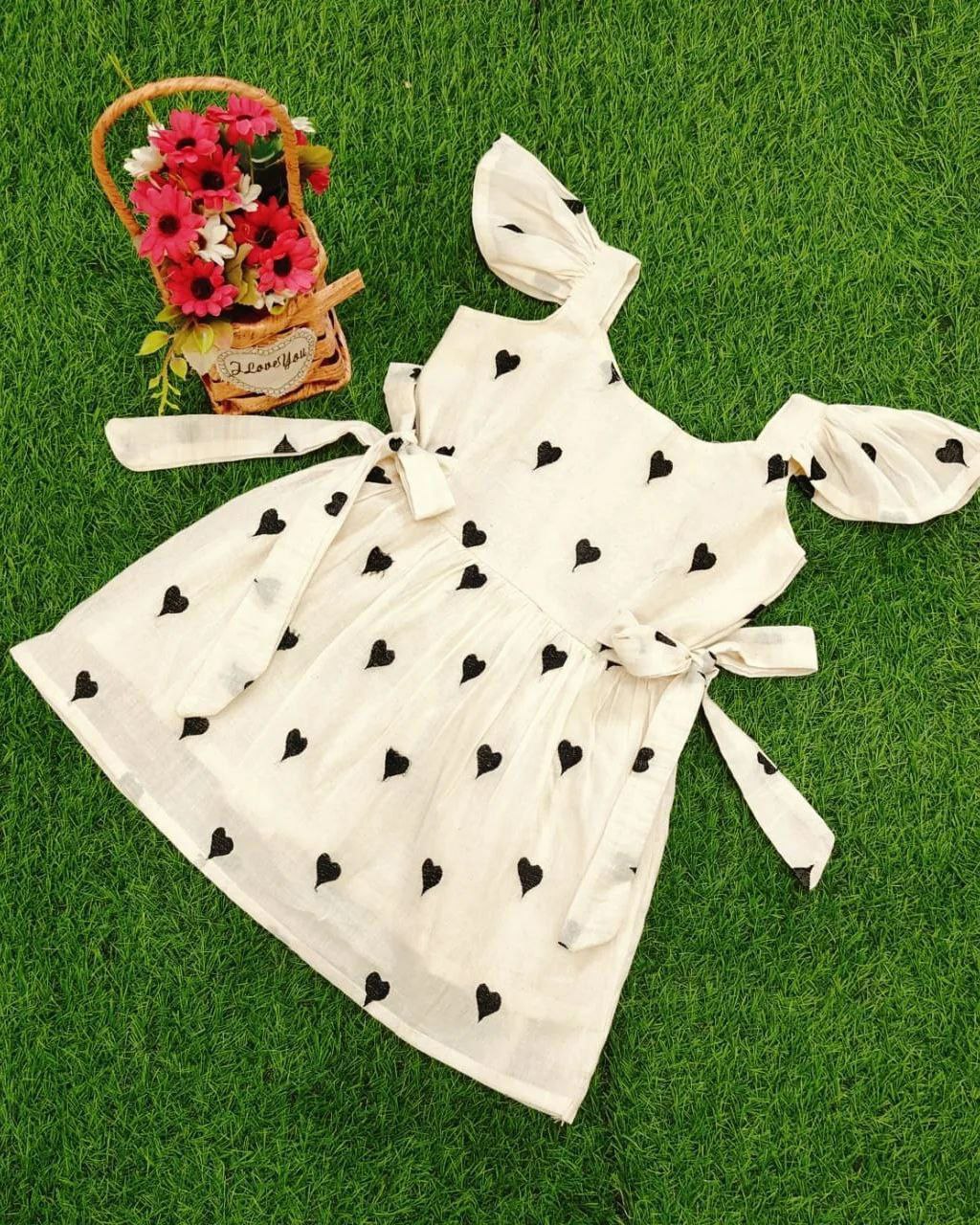 special Customised Cotton with heart ❤️ embroidery dresses Long frocks, kids frocks, mom and daughter