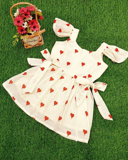 special Customised Cotton with heart ❤️ embroidery dresses Long frocks, kids frocks, mom and daughter