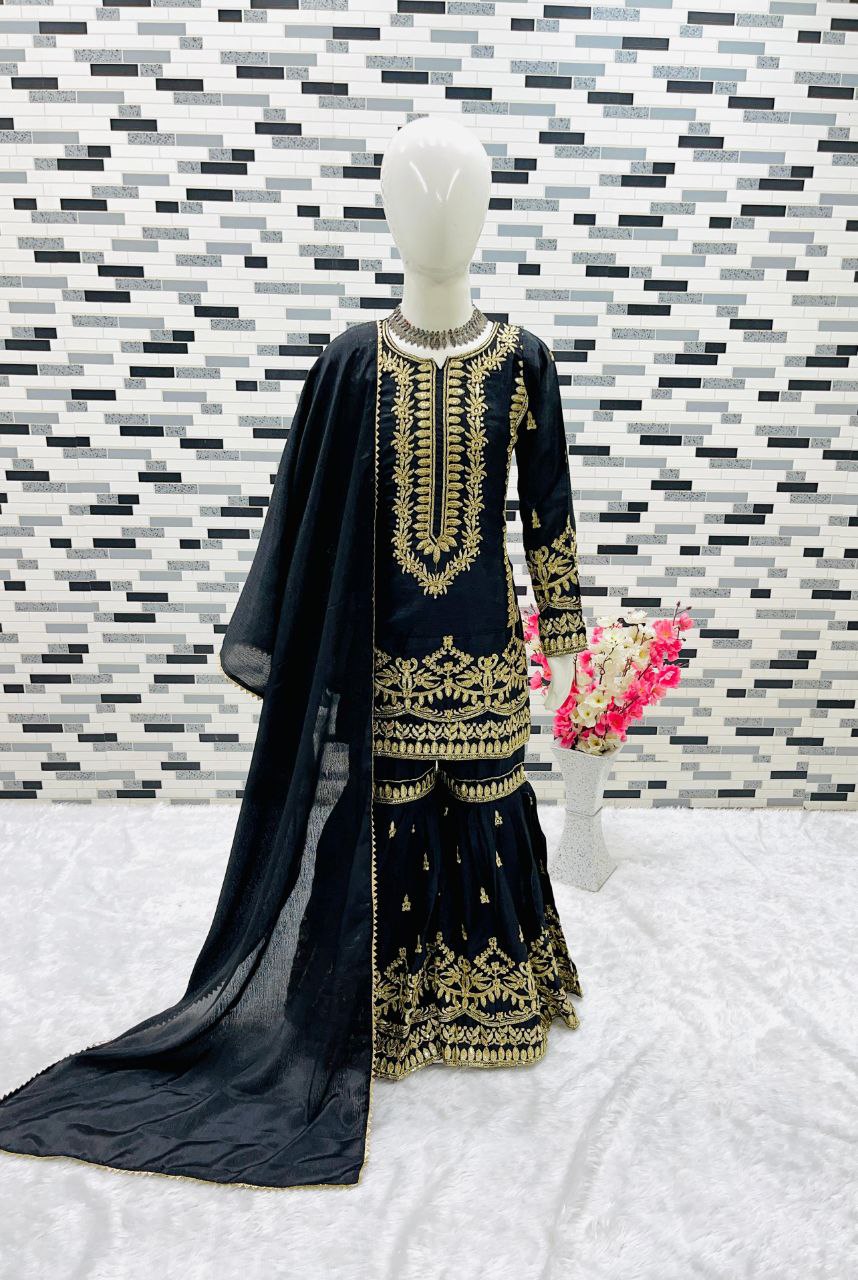 NEW DESIGNER EMBROIDERY SIQUNCE WORK TOP WITH SARARA AND DUPATTA FULL STTICHED READY TO WEAR