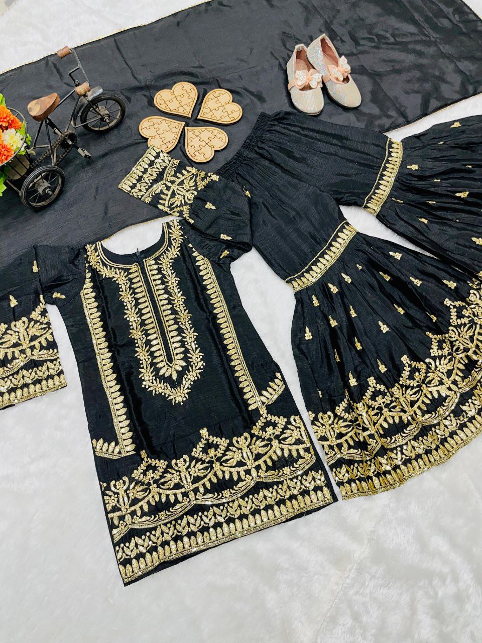 NEW DESIGNER EMBROIDERY SIQUNCE WORK TOP WITH SARARA AND DUPATTA FULL STTICHED READY TO WEAR