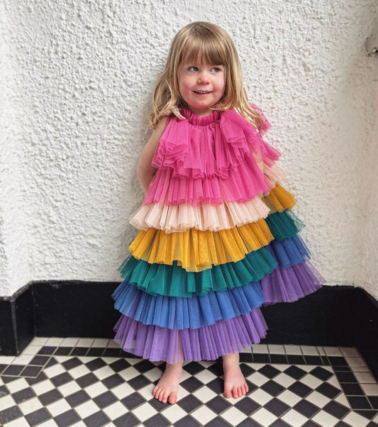 Plain Silk Baby Frocks bright rainbow ruffle dress