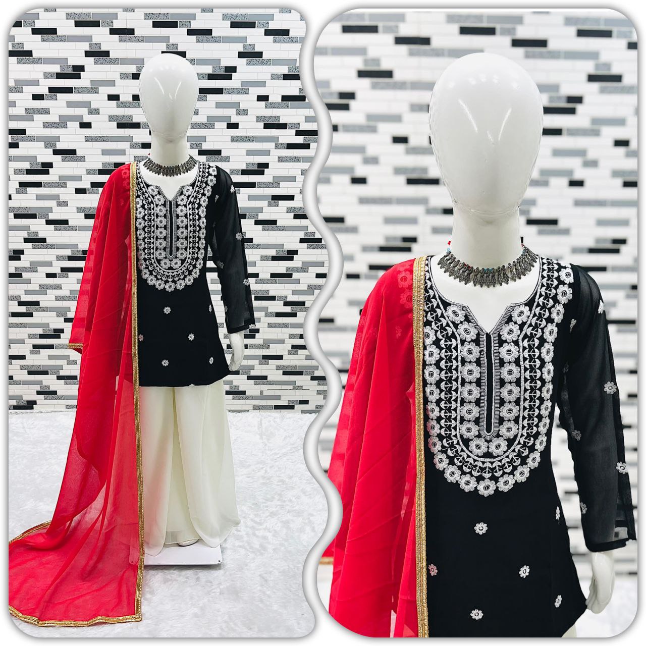 DESIGNER EMBROIDERY WORK TOP WITH SARARA FULL STTICHED READY TO WEAR