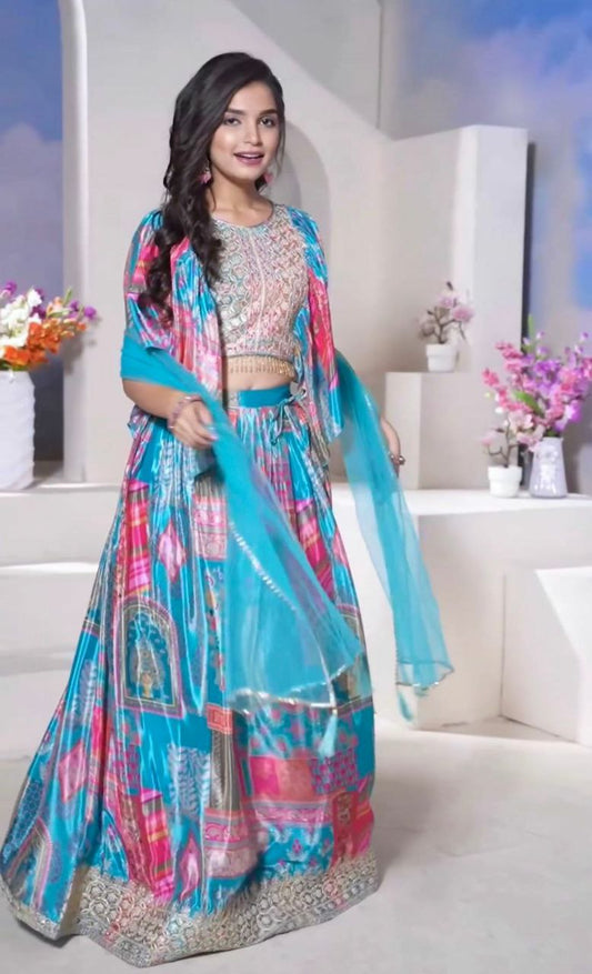 Sky Kids Lehenga Choli in Chinon Silk With Digital Print Readymade Kids Wear