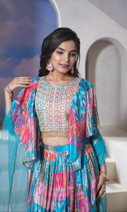 Sky Kids Lehenga Choli in Chinon Silk With Digital Print Readymade Kids Wear