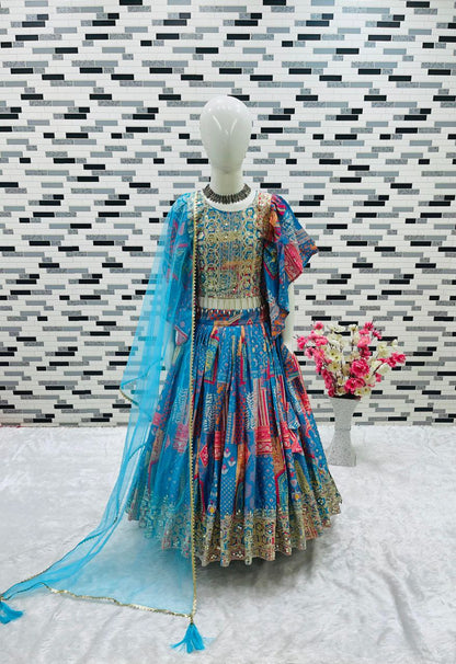 Sky Kids Lehenga Choli in Chinon Silk With Digital Print Readymade Kids Wear