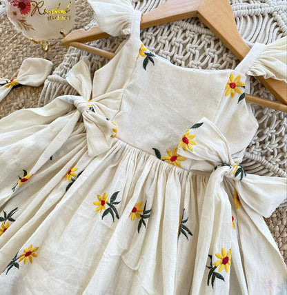 FASHIONABLE COTTON THREAD WORK KID’S FROCK WHITE