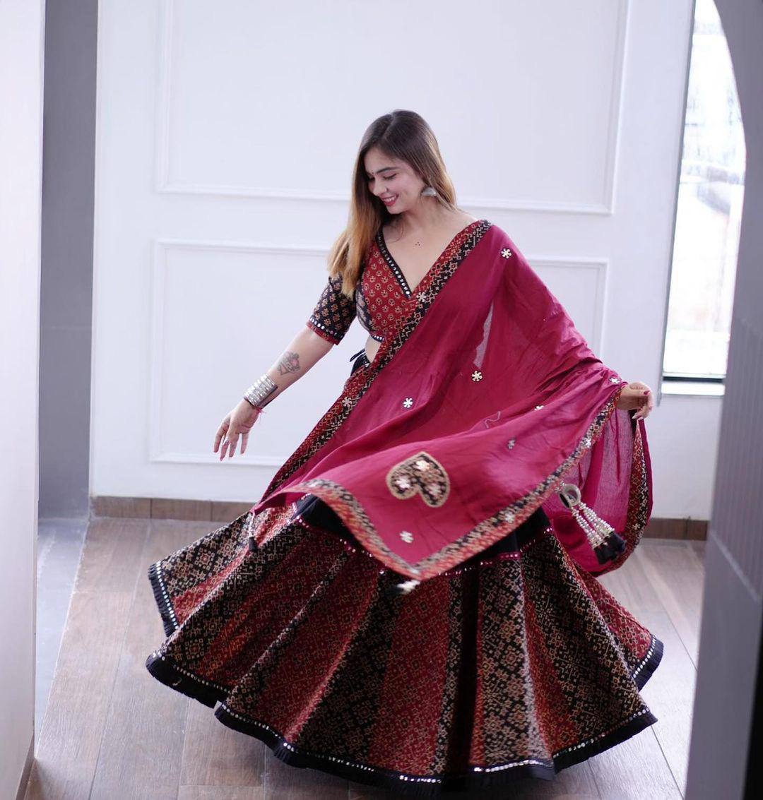 Black Color Reyon With Printed Work Navratri Special Lehenga Choli Set