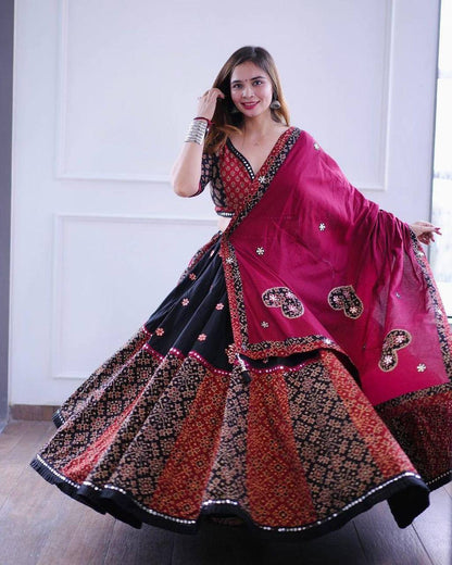 Black Color Reyon With Printed Work Navratri Special Lehenga Choli Set