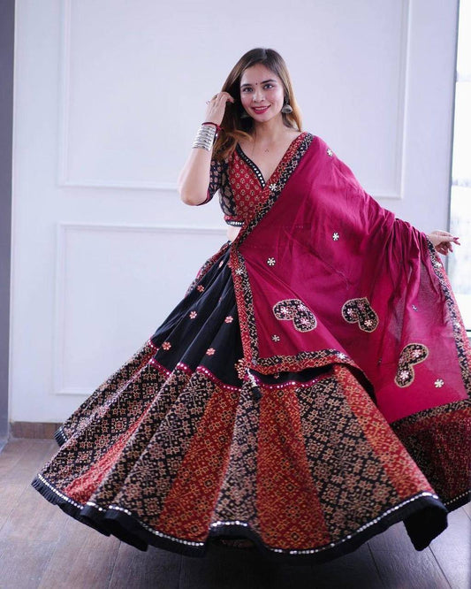 Black Color Reyon With Printed Work Navratri Special Lehenga Choli Set