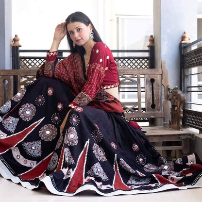 Black Color Rayon With Printed Navratri Special Designer Lehengas