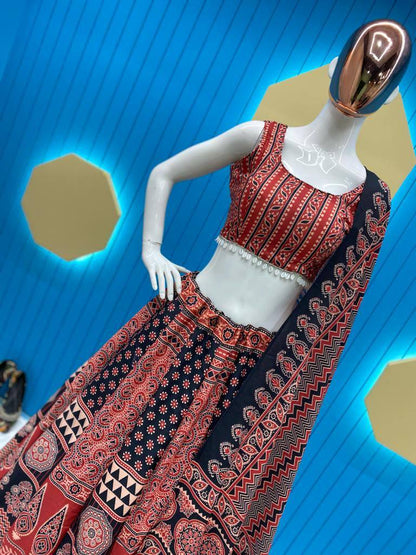 Red Color Rayon With Printed Navratri Special Designer Lehenga Choli Set