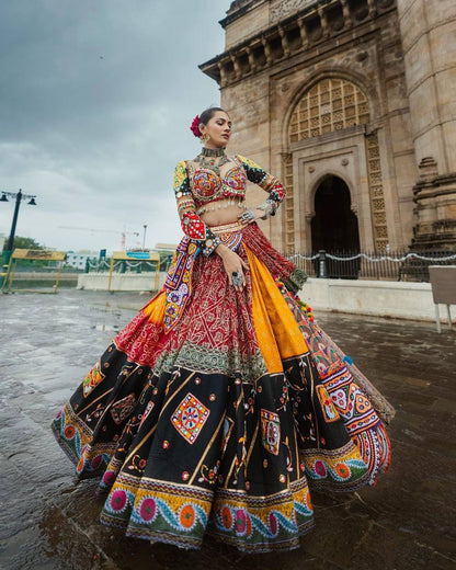 Black Colour Designer Wear Digital Printed With Embrroidery Work Lehenga Choli