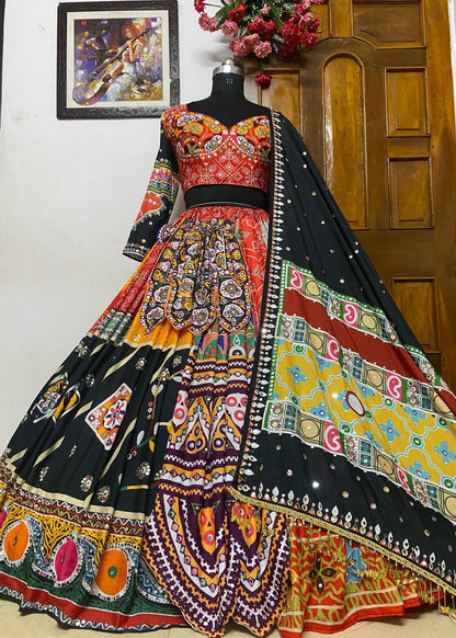 Black Colour Designer Wear Digital Printed With Embrroidery Work Lehenga Choli